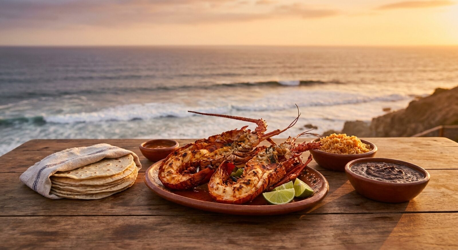 Puerto Nuevo–style lobster facing the Pacific in Rosarito Puerto Nuevo–style lobster facing the Pacific in Rosarito