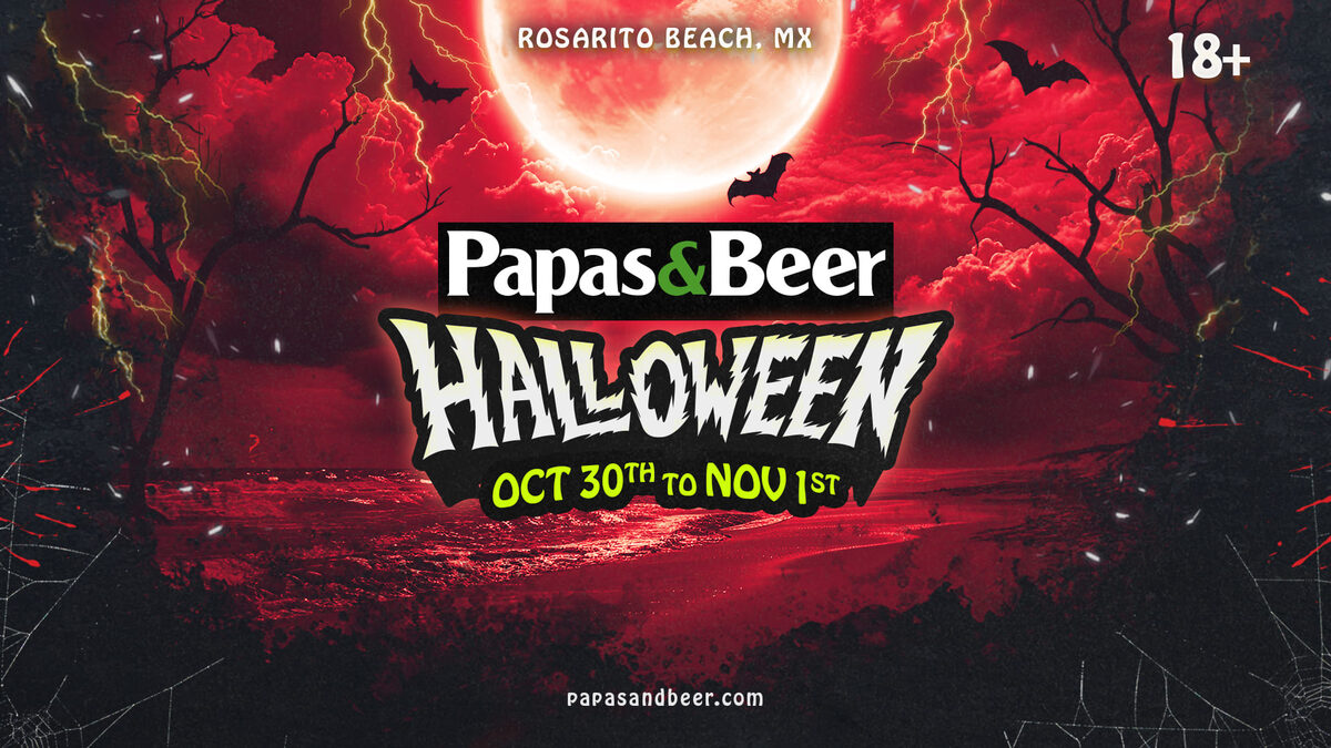 Cartel oficial de Halloween 2026 en Papas&Beer Rosarito, del 30 de octubre al 1 de noviembre