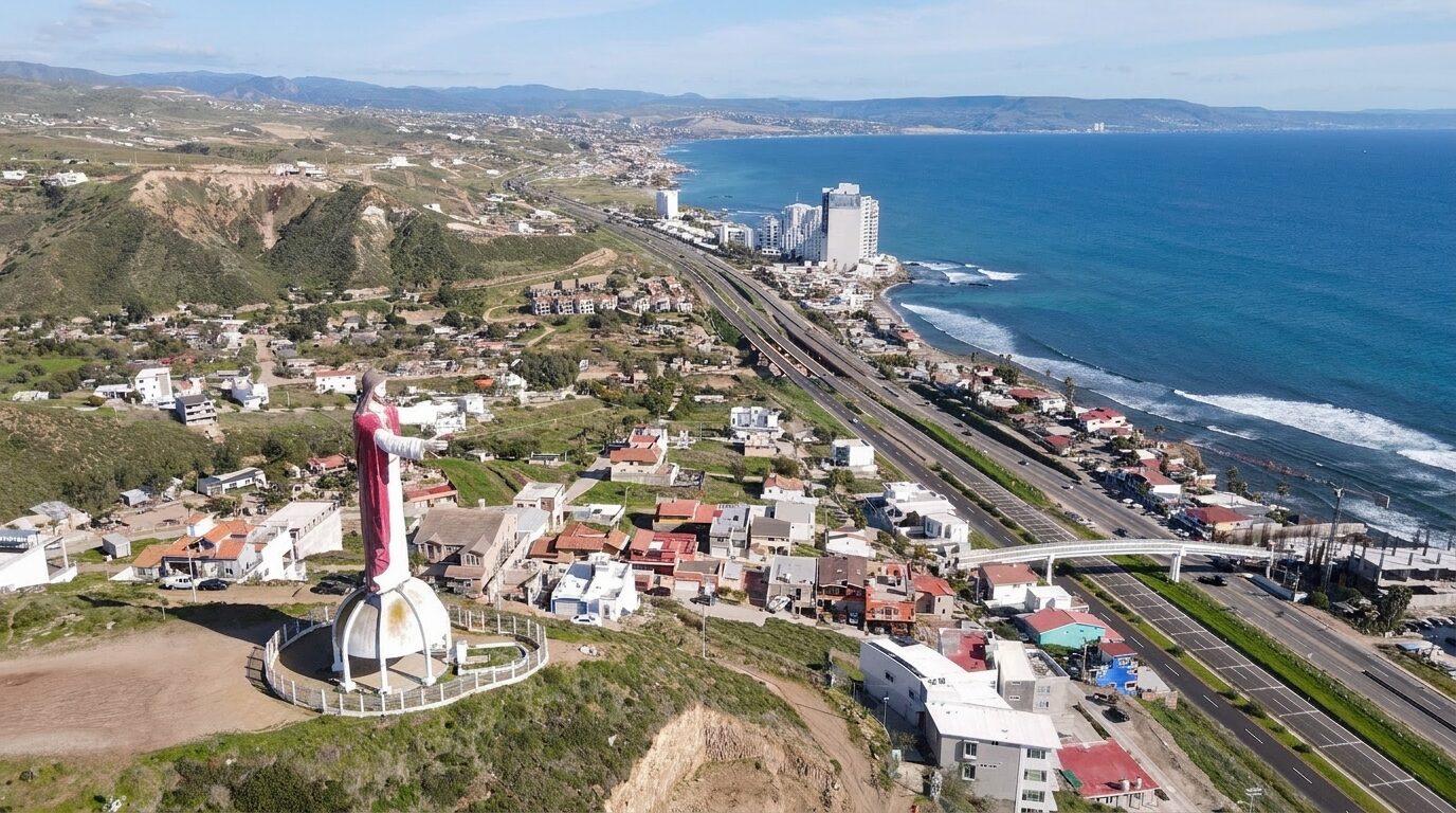Christ of the Sacred Heart — The 75-ft Christ above El Morro: the widest view of Rosarito's coast, with no entrance fee. Christ of the Sacred Heart, Rosarito, Baja California
