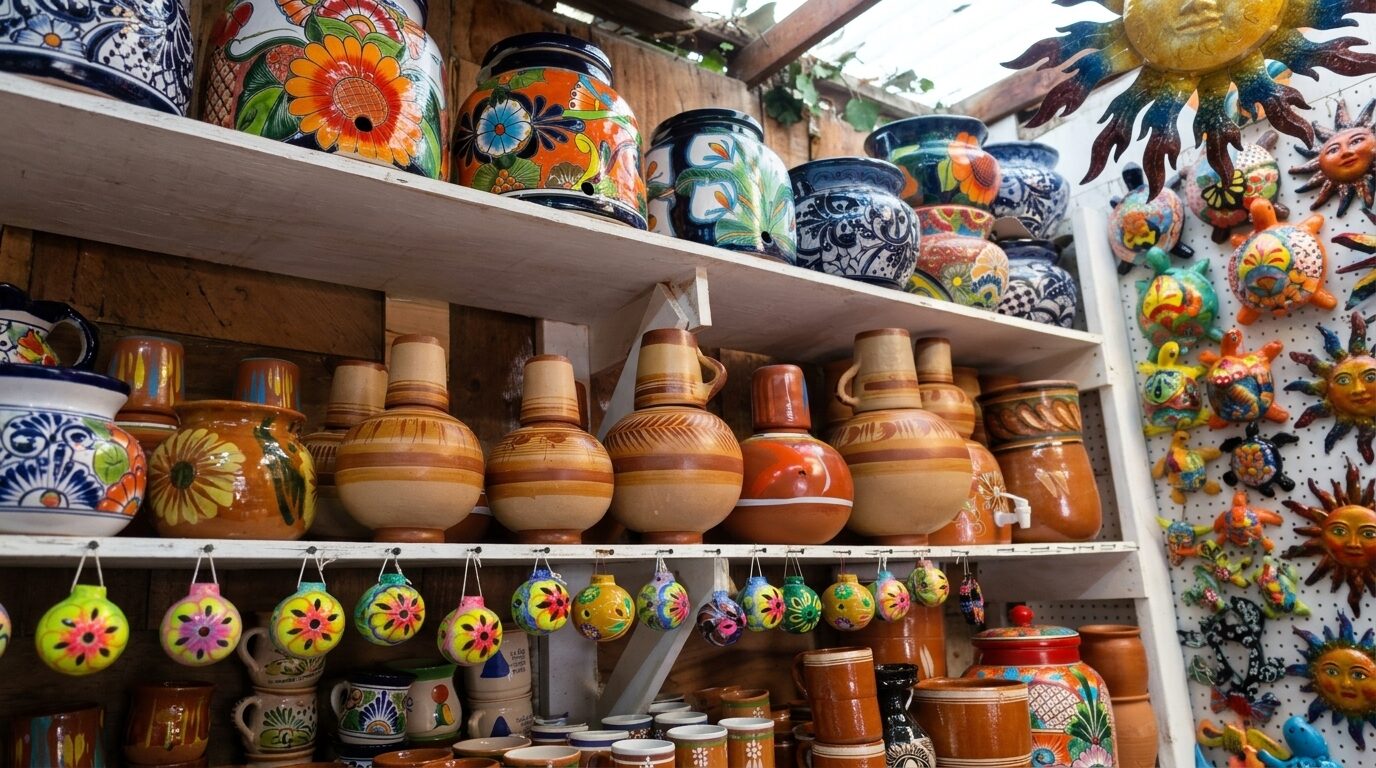 Mercado de Artesanías — Barro pintado, talavera, cobijas y recuerdos en el bulevar del centro: compara, regatea y lleva efectivo. Mercado de Artesanías, Rosarito, Baja California